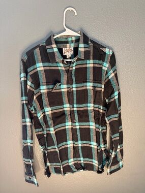 Kirra Plaid Men's Black & Teal Button-Up Shirt